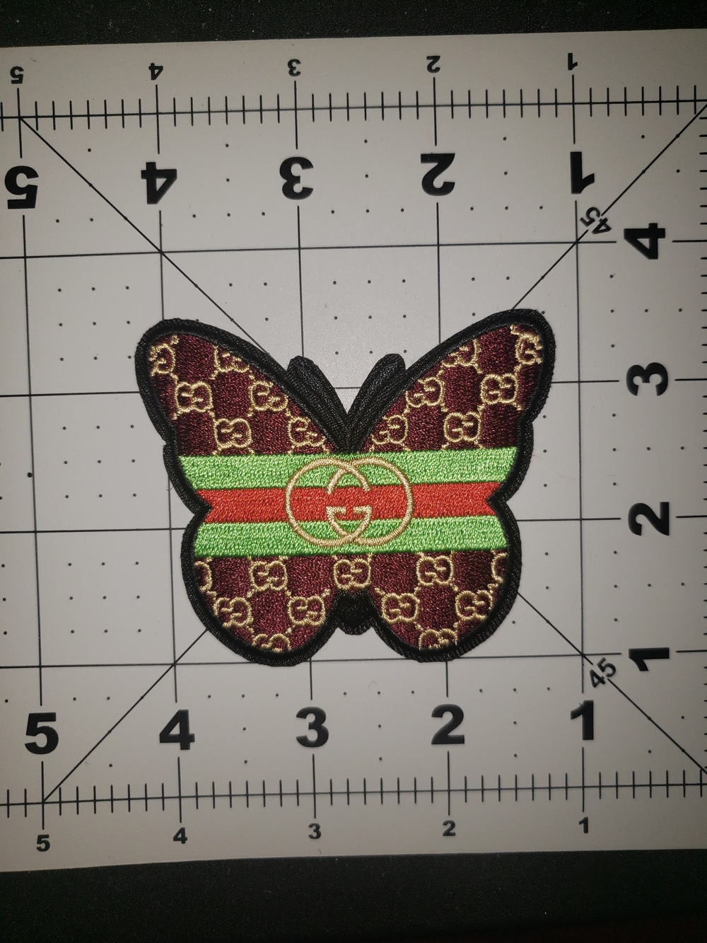 Gucci Butterfly Patch in Burgundy with Green & Red Stripe